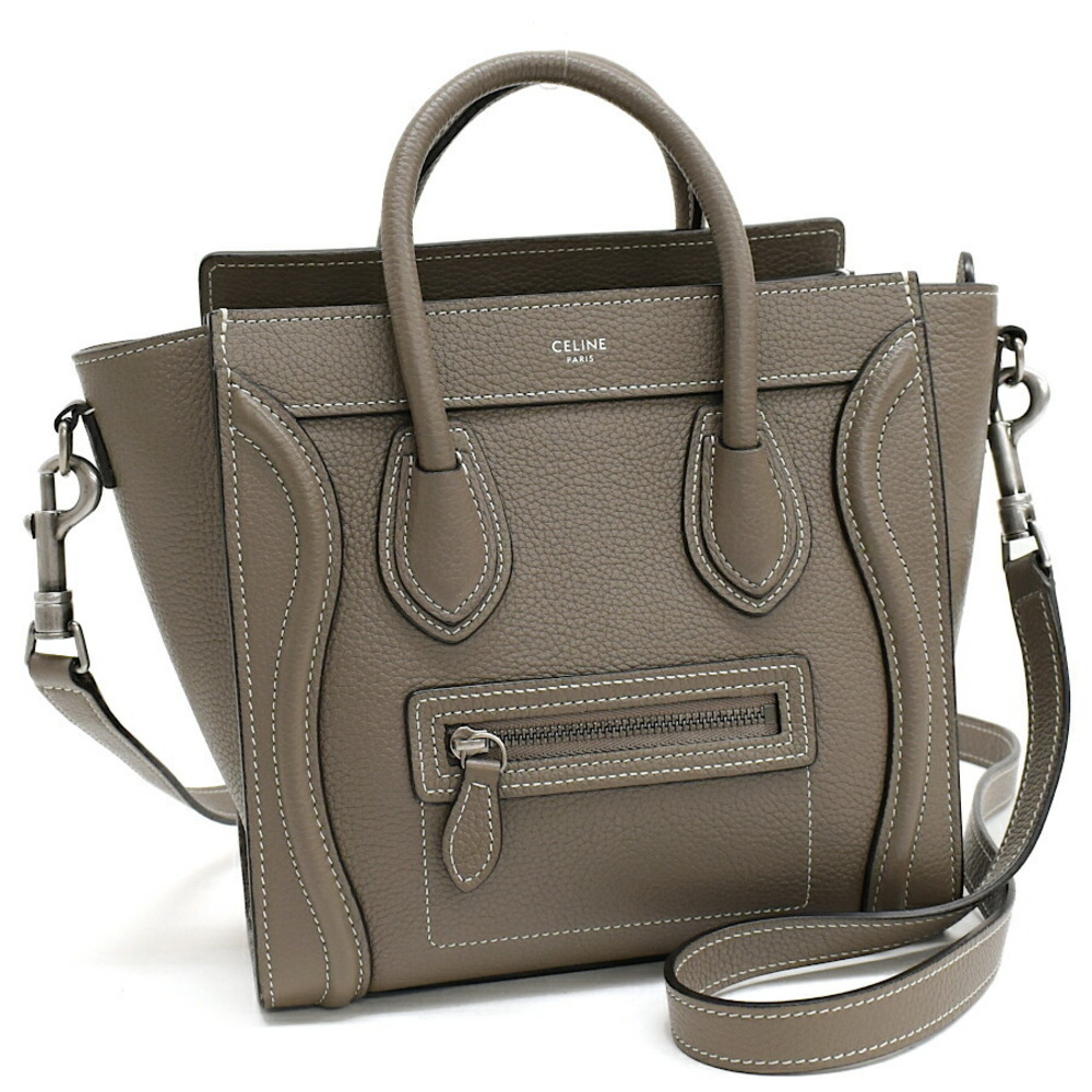 Celine Luggage Shopper Tote Bag Greige Brown Gray Leather